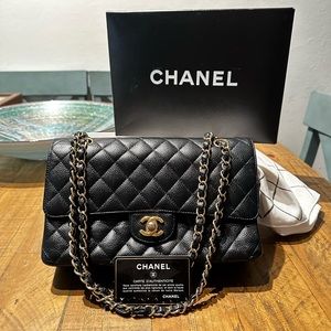 Chanel Calfskin Caviar Quilted Medium Double Flap Black with Gold Hardware
